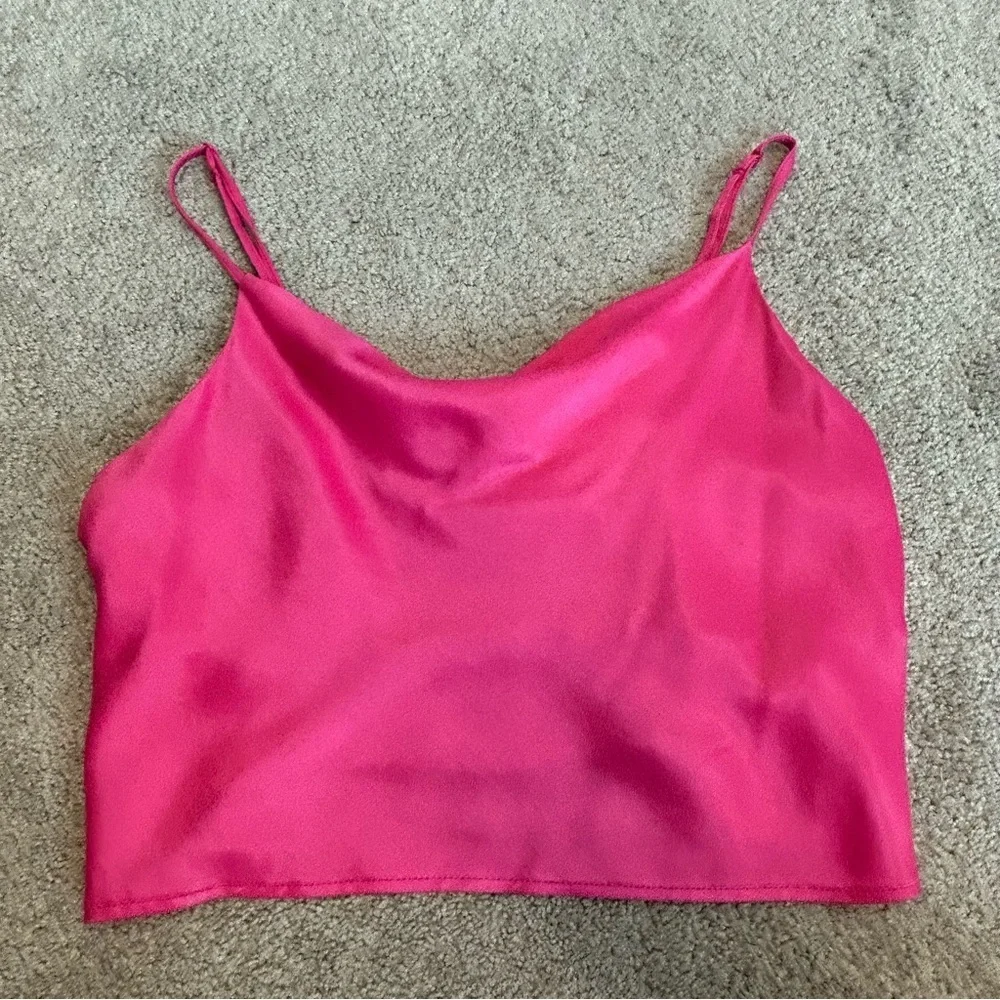 Zara pink satin effect draped cowl neck spaghetti strap camisole top blouse L - Picture 5 of 11